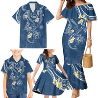 Polynesia Tribal Family Matching Mermaid Dress and Hawaiian Shirt Deep Blue Plumeria Tentacles LT7 - Polynesian Pride