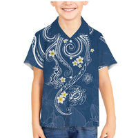 Polynesia Tribal Family Matching Mermaid Dress and Hawaiian Shirt Deep Blue Plumeria Tentacles LT7 Son's Shirt Blue - Polynesian Pride