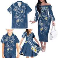 Polynesia Tribal Family Matching Off The Shoulder Long Sleeve Dress and Hawaiian Shirt Deep Blue Plumeria Tentacles LT7 Blue - Polynesian Pride
