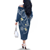 Polynesia Tribal Family Matching Off The Shoulder Long Sleeve Dress and Hawaiian Shirt Deep Blue Plumeria Tentacles LT7 - Polynesian Pride