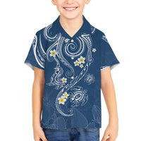 Polynesia Tribal Family Matching Off The Shoulder Long Sleeve Dress and Hawaiian Shirt Deep Blue Plumeria Tentacles LT7 - Polynesian Pride