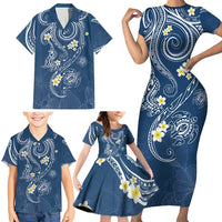 Polynesia Tribal Family Matching Short Sleeve Bodycon Dress and Hawaiian Shirt Deep Blue Plumeria Tentacles LT7 - Polynesian Pride