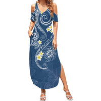 Polynesia Tribal Family Matching Summer Maxi Dress and Hawaiian Shirt Deep Blue Plumeria Tentacles LT7 Mom's Dress Blue - Polynesian Pride