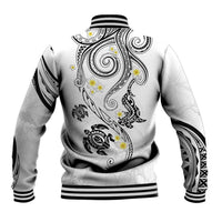 Polynesia Tribal Baseball Jacket White Plumeria Tentacles