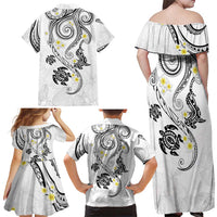 Polynesia Tribal Family Matching Off Shoulder Maxi Dress and Hawaiian Shirt White Plumeria Tentacles LT7 - Polynesian Pride