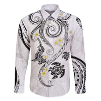 Polynesia Tribal Family Matching Short Sleeve Bodycon Dress and Hawaiian Shirt White Plumeria Tentacles LT7 Dad's Shirt - Long Sleeve White - Polynesian Pride