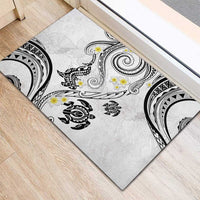 Polynesia Tribal Rubber Doormat White Plumeria Tentacles