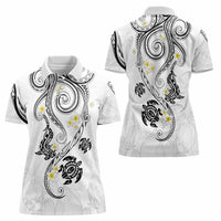 Polynesia Tribal Women Polo Shirt White Plumeria Tentacles