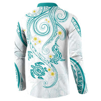 Polynesia Tribal Button Sweatshirt Teal Plumeria Tentacles