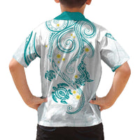 Polynesia Tribal Family Matching Off The Shoulder Long Sleeve Dress and Hawaiian Shirt Teal Plumeria Tentacles LT7 - Polynesian Pride
