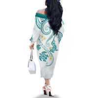 Polynesia Tribal Family Matching Off The Shoulder Long Sleeve Dress and Hawaiian Shirt Teal Plumeria Tentacles LT7 - Polynesian Pride