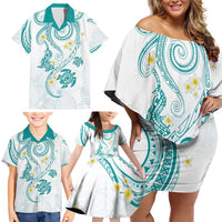 Polynesia Tribal Family Matching Off Shoulder Short Dress and Hawaiian Shirt Teal Plumeria Tentacles LT7 - Polynesian Pride