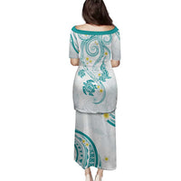 Polynesia Tribal Family Matching Puletasi and Hawaiian Shirt Teal Plumeria Tentacles LT7 - Polynesian Pride