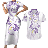 Polynesia Tribal Couples Matching Short Sleeve Bodycon Dress and Hawaiian Shirt Lilac Plumeria Tentacles LT7 Lilac - Polynesian Pride
