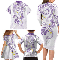 Polynesia Tribal Family Matching Long Sleeve Bodycon Dress and Hawaiian Shirt Lilac Plumeria Tentacles LT7 - Polynesian Pride