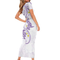 Polynesia Tribal Family Matching Short Sleeve Bodycon Dress and Hawaiian Shirt Lilac Plumeria Tentacles LT7 - Polynesian Pride
