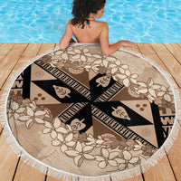 Bula Fiji Plumeria Tagimoucia Salusalu Beige Beach Blanket Kaiviti Masi LT7 - Polynesian Pride