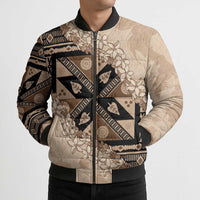 Bula Fiji Plumeria Tagimoucia Salusalu Beige Bomber Puffer Jacket Kaiviti Masi LT7 - Polynesian Pride