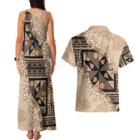 Bula Fiji Plumeria Tagimoucia Salusalu Beige Couples Matching Tank Maxi Dress and Hawaiian Shirt Kaiviti Masi LT7 - Polynesian Pride