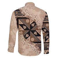Bula Fiji Plumeria Tagimoucia Salusalu Beige Family Matching Off Shoulder Short Dress and Hawaiian Shirt Kaiviti Masi LT7 - Polynesian Pride