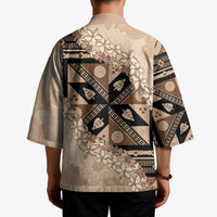Bula Fiji Plumeria Tagimoucia Salusalu Beige Kimono Kaiviti Masi LT7 - Polynesian Pride