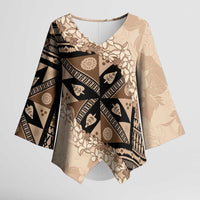 Bula Fiji Plumeria Tagimoucia Salusalu Beige Kimono Sleeve Blouse Kaiviti Masi LT7 Female Beige - Polynesian Pride