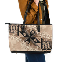 Bula Fiji Plumeria Tagimoucia Salusalu Beige Leather Tote Bag Kaiviti Masi LT7 - Polynesian Pride