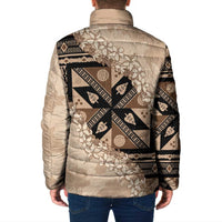 Bula Fiji Plumeria Tagimoucia Salusalu Beige Padded Jacket Kaiviti Masi LT7 - Polynesian Pride