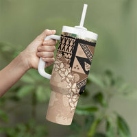Bula Fiji Plumeria Tagimoucia Salusalu Beige Tumbler With Handle Kaiviti Masi LT7 - Polynesian Pride