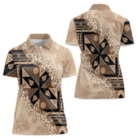 Bula Fiji Plumeria Tagimoucia Salusalu Beige Women Polo Shirt Kaiviti Masi LT7 - Polynesian Pride
