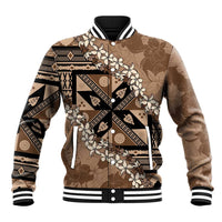 Bula Fiji Plumeria Tagimoucia Salusalu Mocha Baseball Jacket Kaiviti Masi LT7 Unisex Mocha - Polynesian Pride