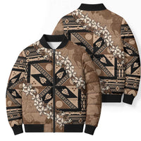 Bula Fiji Plumeria Tagimoucia Salusalu Mocha Bomber Puffer Jacket Kaiviti Masi LT7 - Polynesian Pride