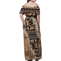 Bula Fiji Plumeria Tagimoucia Salusalu Mocha Family Matching Off Shoulder Maxi Dress and Hawaiian Shirt Kaiviti Masi LT7 - Polynesian Pride
