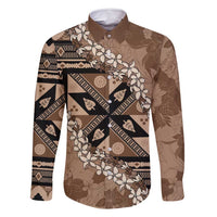 Bula Fiji Plumeria Tagimoucia Salusalu Mocha Family Matching Summer Maxi Dress and Hawaiian Shirt Kaiviti Masi LT7 Dad's Shirt - Long Sleeve Mocha - Polynesian Pride