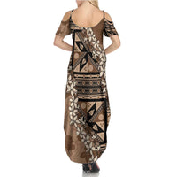 Bula Fiji Plumeria Tagimoucia Salusalu Mocha Family Matching Summer Maxi Dress and Hawaiian Shirt Kaiviti Masi LT7 - Polynesian Pride