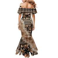 Bula Fiji Plumeria Tagimoucia Salusalu Mocha Mermaid Dress Kaiviti Masi LT7 - Polynesian Pride