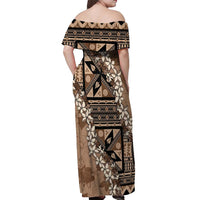 Bula Fiji Plumeria Tagimoucia Salusalu Mocha Off Shoulder Maxi Dress Kaiviti Masi LT7 - Polynesian Pride