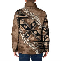 Bula Fiji Plumeria Tagimoucia Salusalu Mocha Padded Jacket Kaiviti Masi LT7 - Polynesian Pride