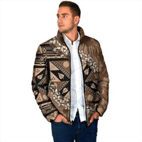 Bula Fiji Plumeria Tagimoucia Salusalu Mocha Padded Jacket Kaiviti Masi LT7 - Polynesian Pride