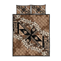 Bula Fiji Plumeria Tagimoucia Salusalu Mocha Quilt Bed Set Kaiviti Masi LT7 - Polynesian Pride