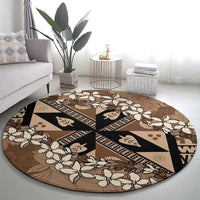 Bula Fiji Plumeria Tagimoucia Salusalu Mocha Round Carpet Kaiviti Masi LT7 - Polynesian Pride