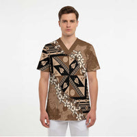 Bula Fiji Plumeria Tagimoucia Salusalu Mocha Scrub Top Kaiviti Masi LT7 - Polynesian Pride