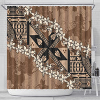 Bula Fiji Plumeria Tagimoucia Salusalu Mocha Shower Curtain Kaiviti Masi LT7 - Polynesian Pride