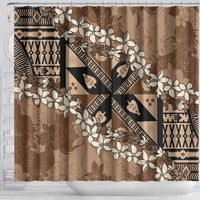 Bula Fiji Plumeria Tagimoucia Salusalu Mocha Shower Curtain Kaiviti Masi LT7 - Polynesian Pride