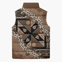 Bula Fiji Plumeria Tagimoucia Salusalu Mocha Sleeveless Puffer Jacket Kaiviti Masi LT7 - Polynesian Pride