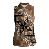 Bula Fiji Plumeria Tagimoucia Salusalu Mocha Women Sleeveless Polo Shirt Kaiviti Masi LT7 Female Mocha - Polynesian Pride