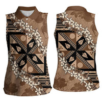 Bula Fiji Plumeria Tagimoucia Salusalu Mocha Women Sleeveless Polo Shirt Kaiviti Masi LT7 - Polynesian Pride