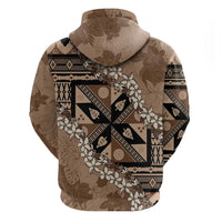 Bula Fiji Plumeria Tagimoucia Salusalu Mocha Zip Hoodie Kaiviti Masi LT7 - Polynesian Pride