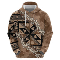 Bula Fiji Plumeria Tagimoucia Salusalu Mocha Zip Hoodie Kaiviti Masi LT7 - Polynesian Pride