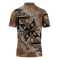 Bula Fiji Plumeria Tagimoucia Salusalu Mocha Zipper Polo Shirt Kaiviti Masi LT7 - Polynesian Pride